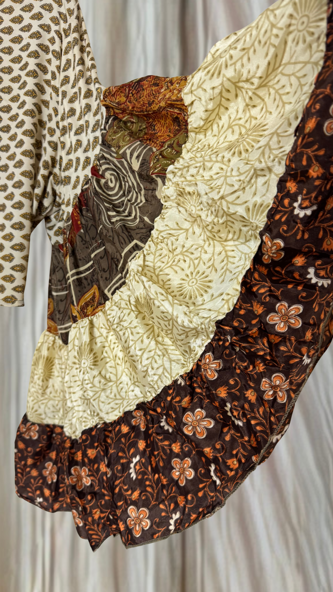 Printed Bell-Sleeve Lace-Up Top