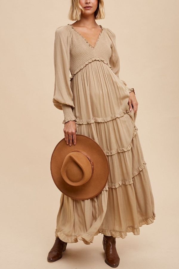 V-Neck Long Sleeve Dress