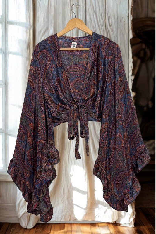 Horn-Sleeve Lace-Up Top