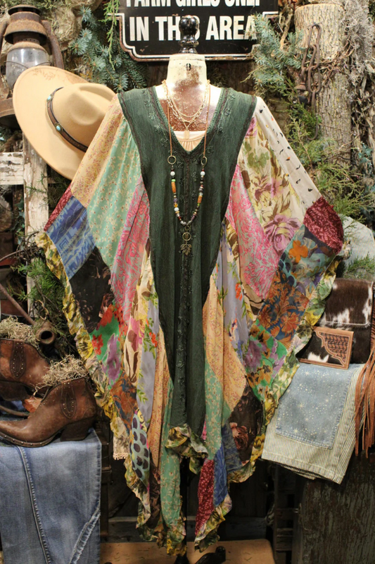 Bohemian Patchwork Threads Basil Poncho