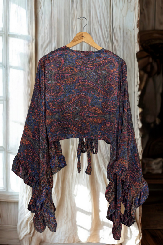 Horn-Sleeve Lace-Up Top